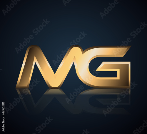 Modern Initial logo 2 letters Gold simple in Dark Background with Shadow Reflection MG