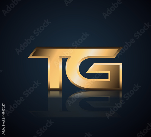 Modern Initial logo 2 letters Gold simple in Dark Background with Shadow Reflection TG