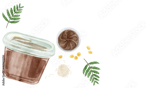 パックに入った味噌の手描き水彩風イラスト