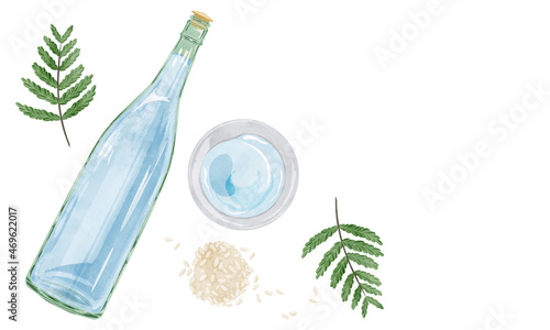 瓶に入った料理酒の手描き水彩風イラスト