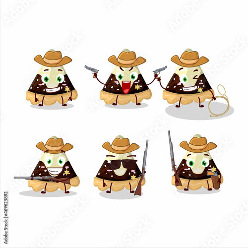 Cool cowboy slice of star chocolate pie cartoon character with a cute hat