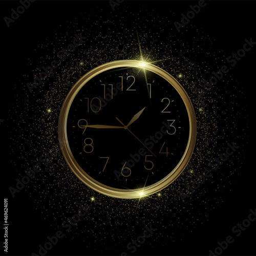 Classic golden shiny clock with roman numbers