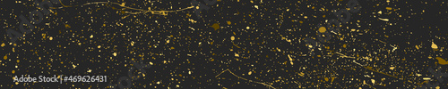 Gold Glitter Texture Isolated On Black. Abstract Golden Splashes. Wide Horizontal Long Banner. Panoramic Celebratory Background. Digitally Generated Image. Vector Illustration, EPS 10.