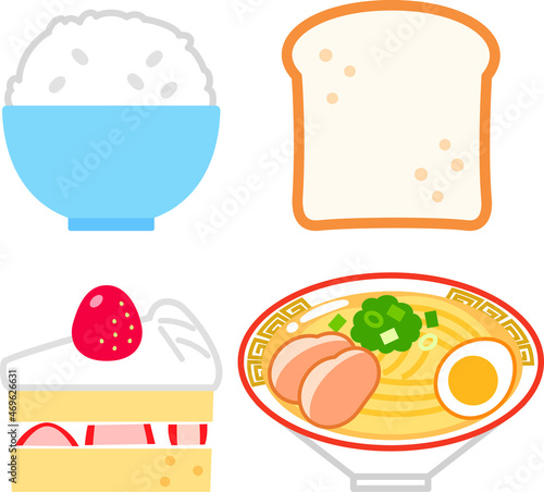 ご飯、パン、ケーキ、ラーメンのアイコン