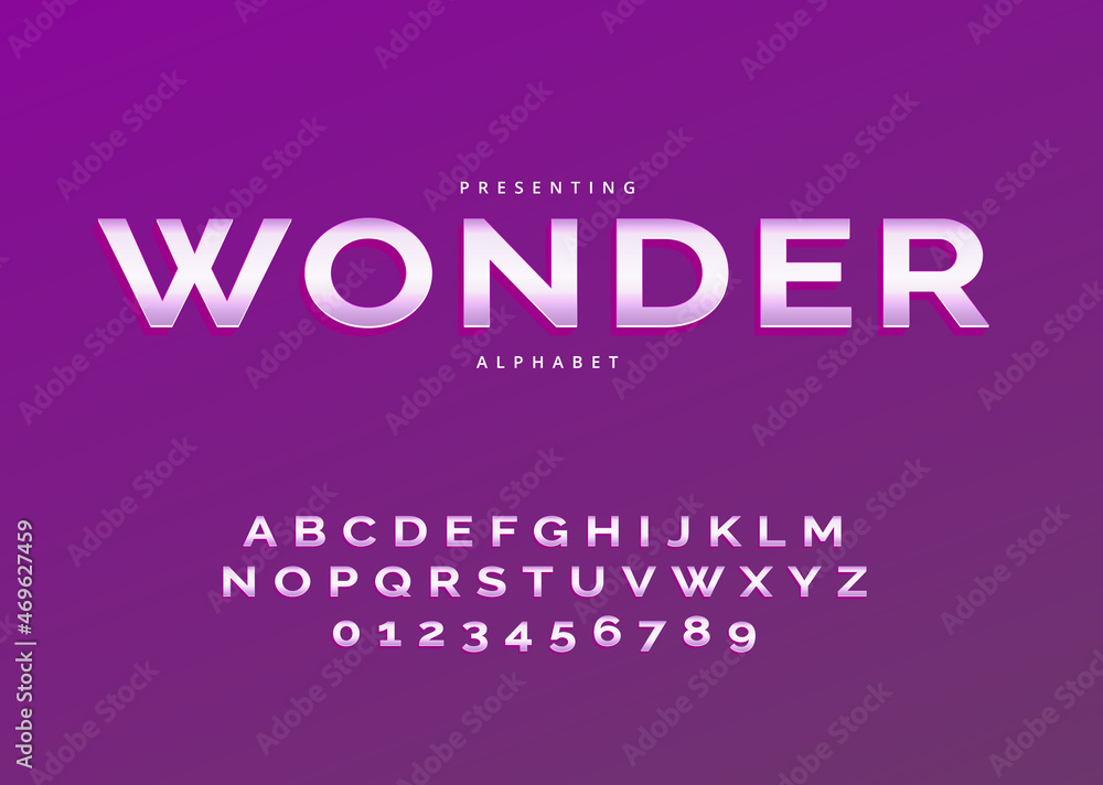 Modern sans serif custom style font, metallic alphabet letter and number Modern sans serif custom style font, metallic alphabet letter and number