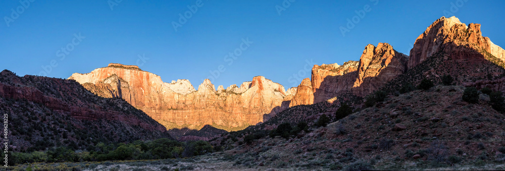 The Sentinel Mountain in Zion National Park during sunset, Utah