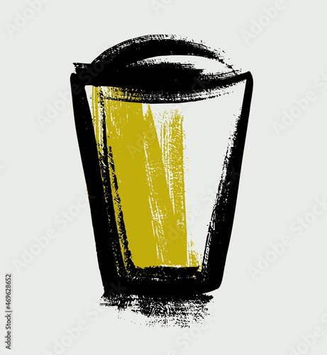 A container, a glass with earth or fertilizer. Illustration in the style of a careless sketch for the spring collection on the topic of seedlings and planting. Vector.