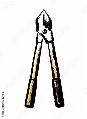Garden scissors for knots. Illustration in the style of a careless sketch. Vector on an isolated background.