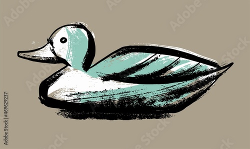Decorative garden sculpture, duck. Illustration in the style of a careless sketch. Vector on an isolated background.