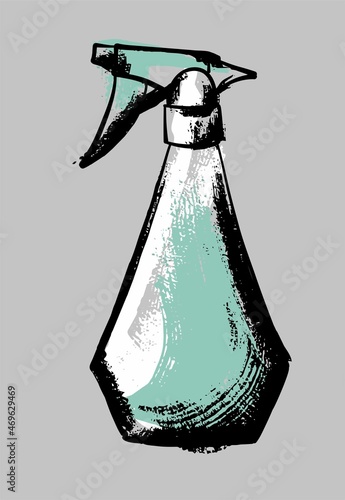 Garden water sprayer or pulverizer. Illustration in the style of a careless sketch. Vector on an isolated background.