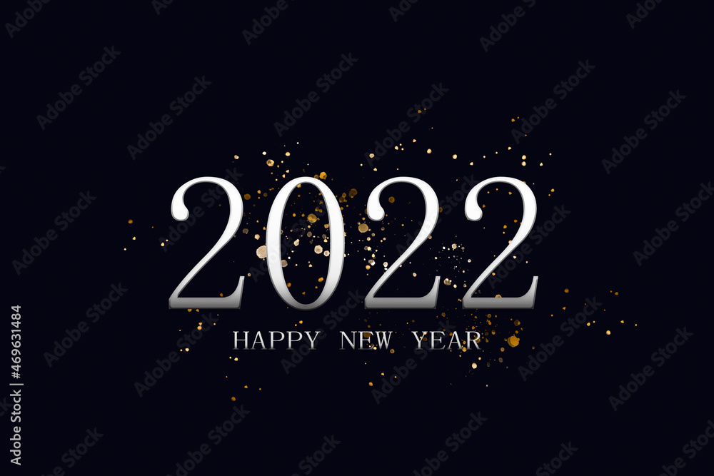 Merry Christmas and happy new year 2022 concept. silver color gradient text and number on black background. new modern luxury design card for celebration party in holidays.