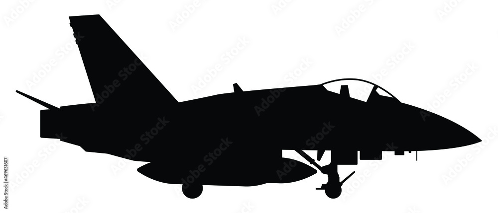 Military attack aircraft silhouette vector on white background ...