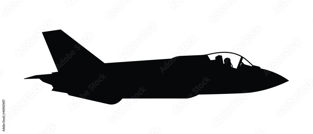 Military attack aircraft silhouette vector on white background ...
