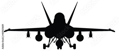 Military attack aircraft silhouette vector on white background, military vehicle technology, set of air force weapon in black and white.