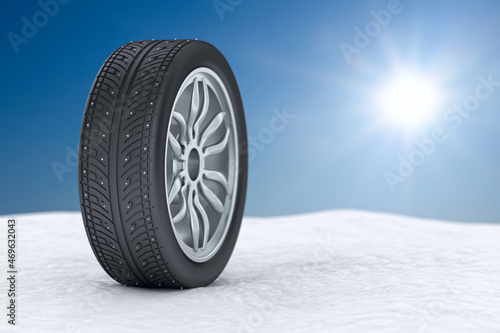tire with studs on snowdrift. 3D illustration
