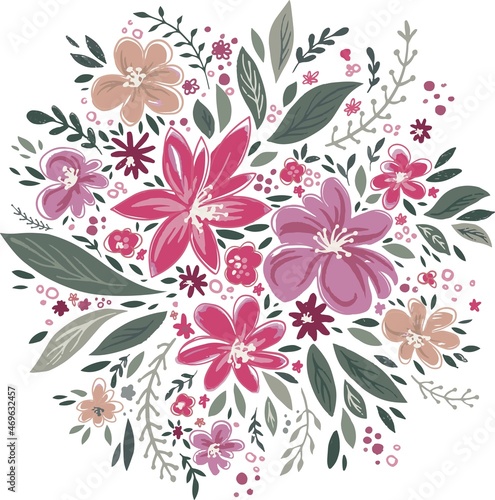 Floral bouquet with leaves and blooming flowers