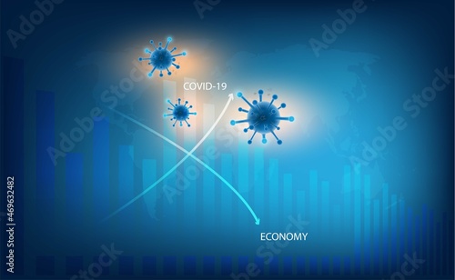 The covid 19 or  corona virus impacts Crisis and loss the global economy and financial business.the coronavirus weakens the economy.bar graph decline pattern on blue background
