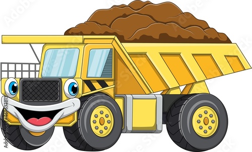 Cartoon happy yellow dump truck