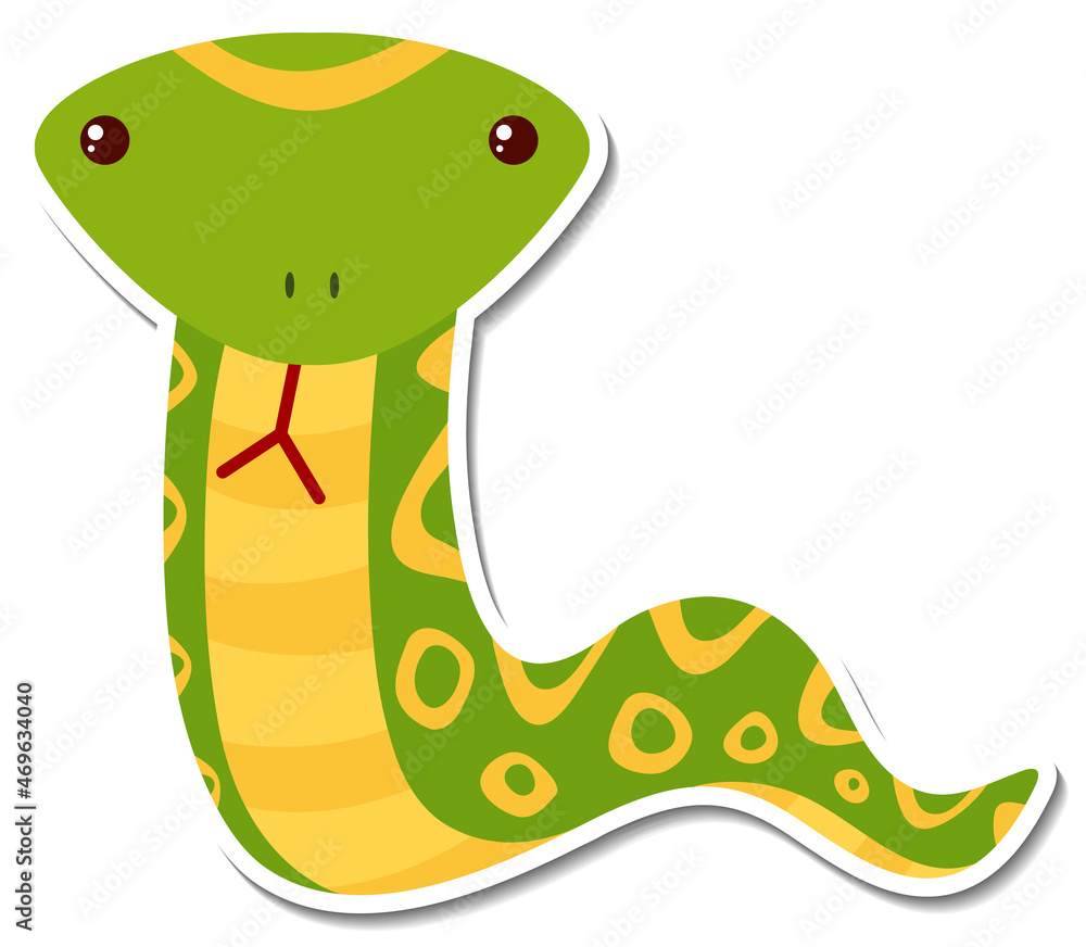 Fototapeta premium Green snake animal cartoon sticker on white background