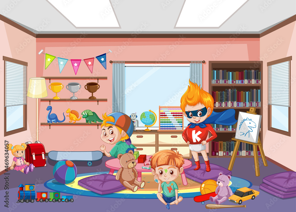 Fototapeta premium Kindergarten room interior design with children