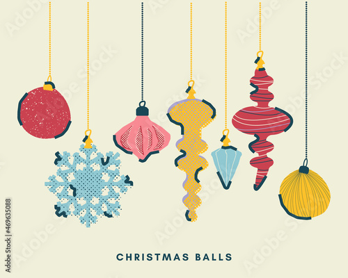 Colorful set of tree balls. Vector illustration for Christmas and New Year design