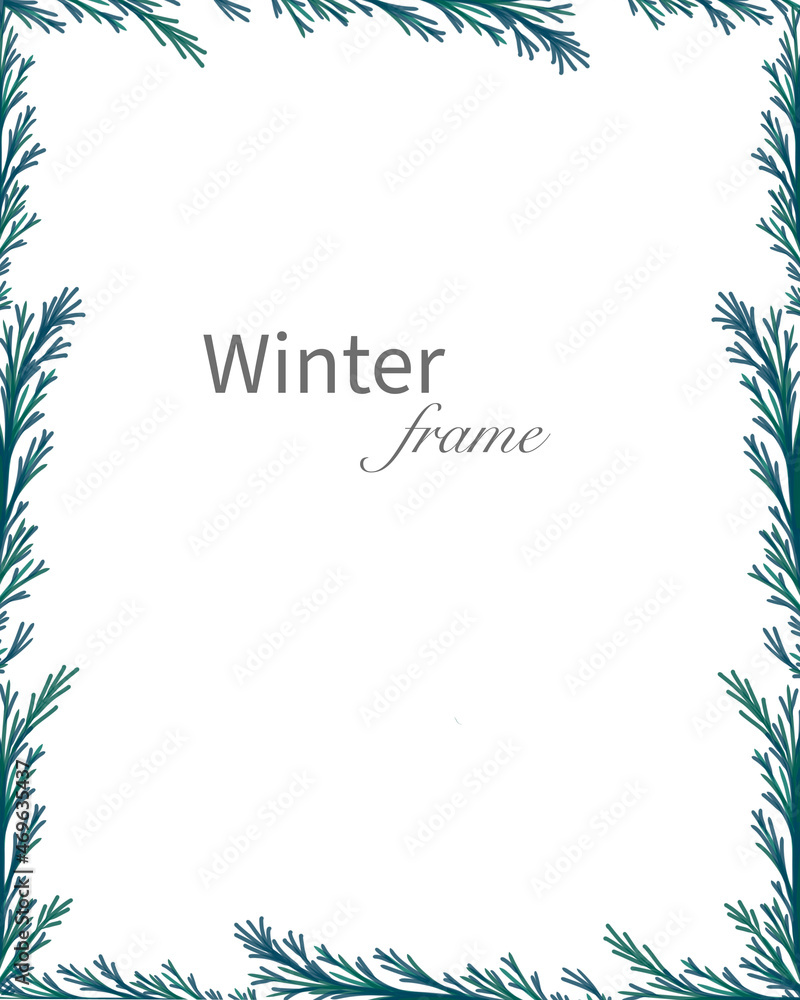 Winter frame with  spruce branches