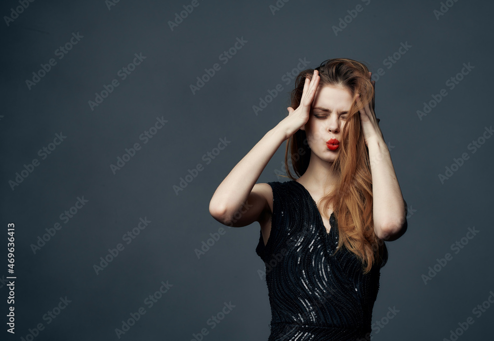 pretty woman Red lips emotion luxury studio model dark background pretty woman Red lips emotion luxury studio model dark background