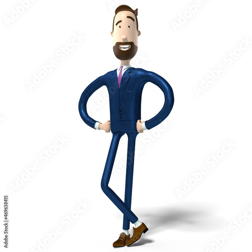 Hipster cartoon businessman standing in superhero, pride pose - 3D illustration photo