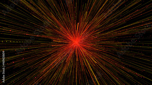 explosion of a red star. red rays. high-speed tunnel