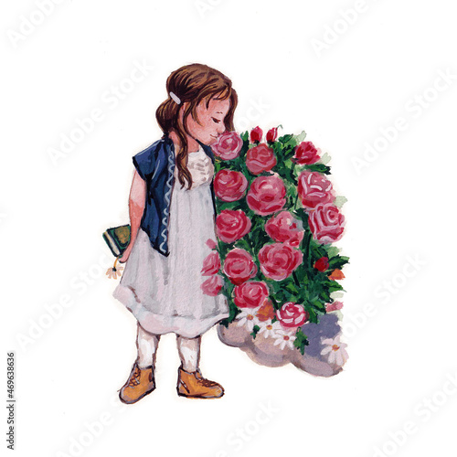 girl standing and smelling flowers