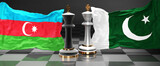 Azerbaijan Pakistan summit, meeting or aliance between those two countries that aims at solving political issues, symbolized by a chess game with national flags, 3d illustration