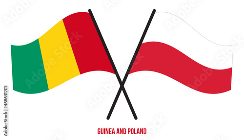 Guinea and Poland Flags Crossed And Waving Flat Style. Official Proportion. Correct Colors.