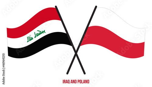 Iraq and Poland Flags Crossed And Waving Flat Style. Official Proportion. Correct Colors.
