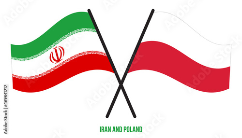 Iran and Poland Flags Crossed And Waving Flat Style. Official Proportion. Correct Colors.