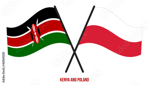 Kenya and Poland Flags Crossed And Waving Flat Style. Official Proportion. Correct Colors.