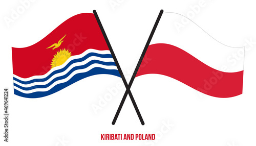 Kiribati and Poland Flags Crossed And Waving Flat Style. Official Proportion. Correct Colors.