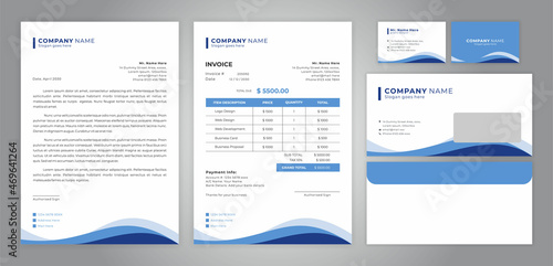 set of letter head, invoice, business card and envelope