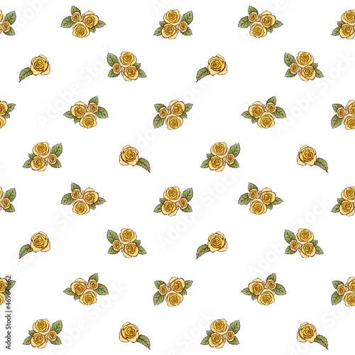 バラ　背景素材　手描き　線画　黄色