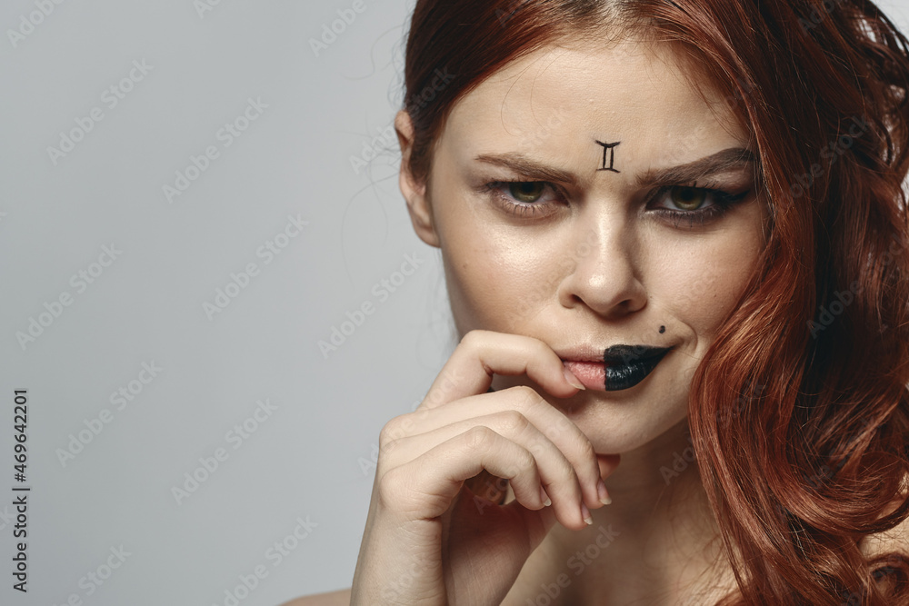 cheerful woman with makeup on her face zodiac sign Gemini astronomy model cheerful woman with makeup on her face zodiac sign Gemini astronomy model