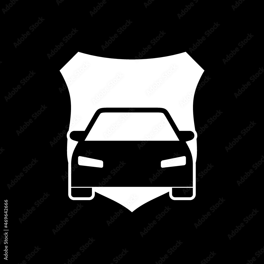 Car with shield icon isolated on dark background