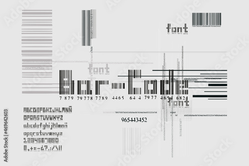 Font. Alphabet Barcode. Flat bar code alphabet. Digital and technological font. Tipography Modern Font. Template for futuristic, digital and technological designs. 