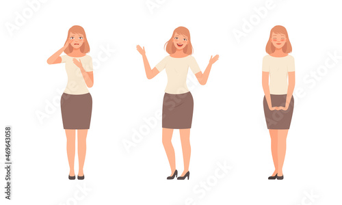 Young Woman Expressing Different Emotion Crying and Laughing Vector Set