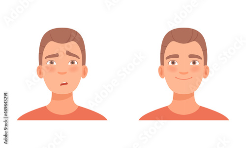 Man Head with Smile and Gasp as Facial Expression Vector Set