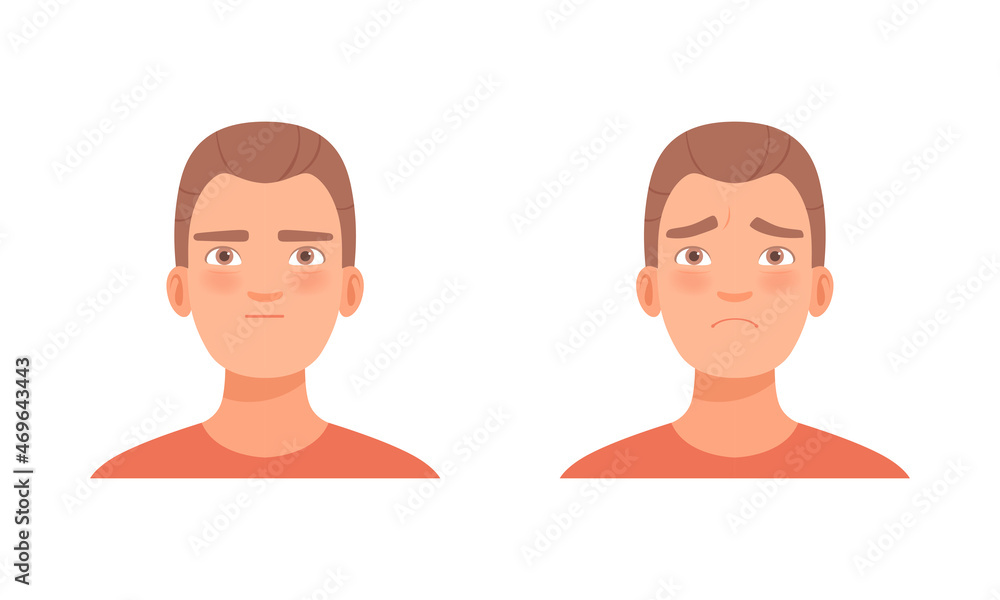 Man Head with Sad and Neutral Facial Expression Vector Set Man Head with Sad and Neutral Facial Expression Vector Set