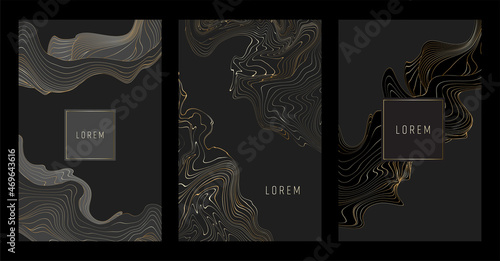 Gold lines template, artistic covers design, colorful luxury backgrounds. Trendy pattern, graphic poster, cards. Vector illustration