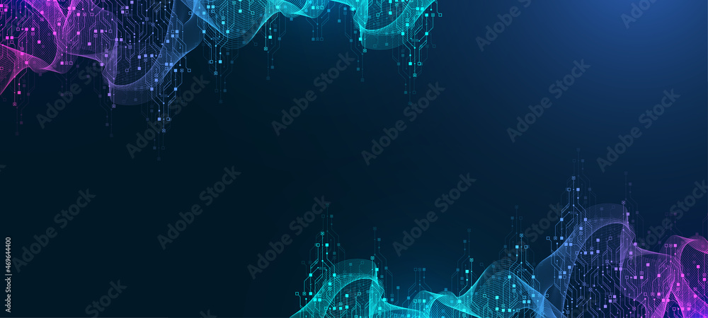 Modern technology circuit board texture background design. Waves flow.  Quantum explosion technology. Quantum computer technologies concept.  Futuristic blue circuit board background vector motherboard Stock Vector |  Adobe Stock