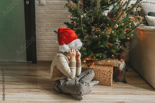 Little boy and Christmas tree, natural decor. © Татьяна Максимова