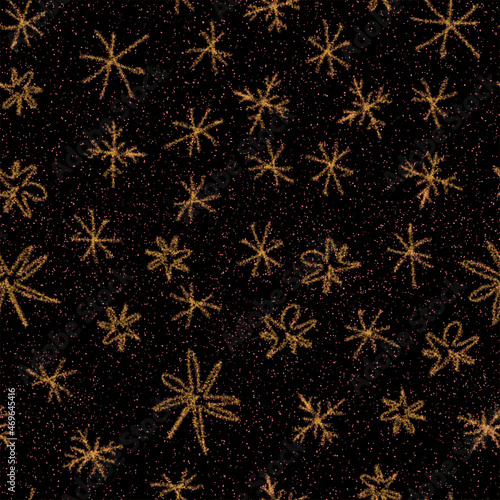 Hand Drawn Snowflakes Christmas Seamless Pattern. Subtle Flying Snow Flakes on chalk snowflakes Background. Appealing chalk handdrawn snow overlay. Exquisite holiday season decoration.