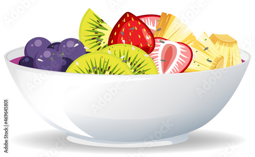 Fruit salad bowl on white background