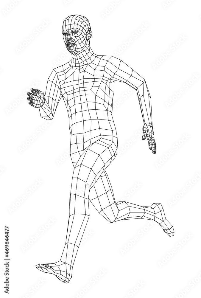 Wireframe running man. 3d illustration